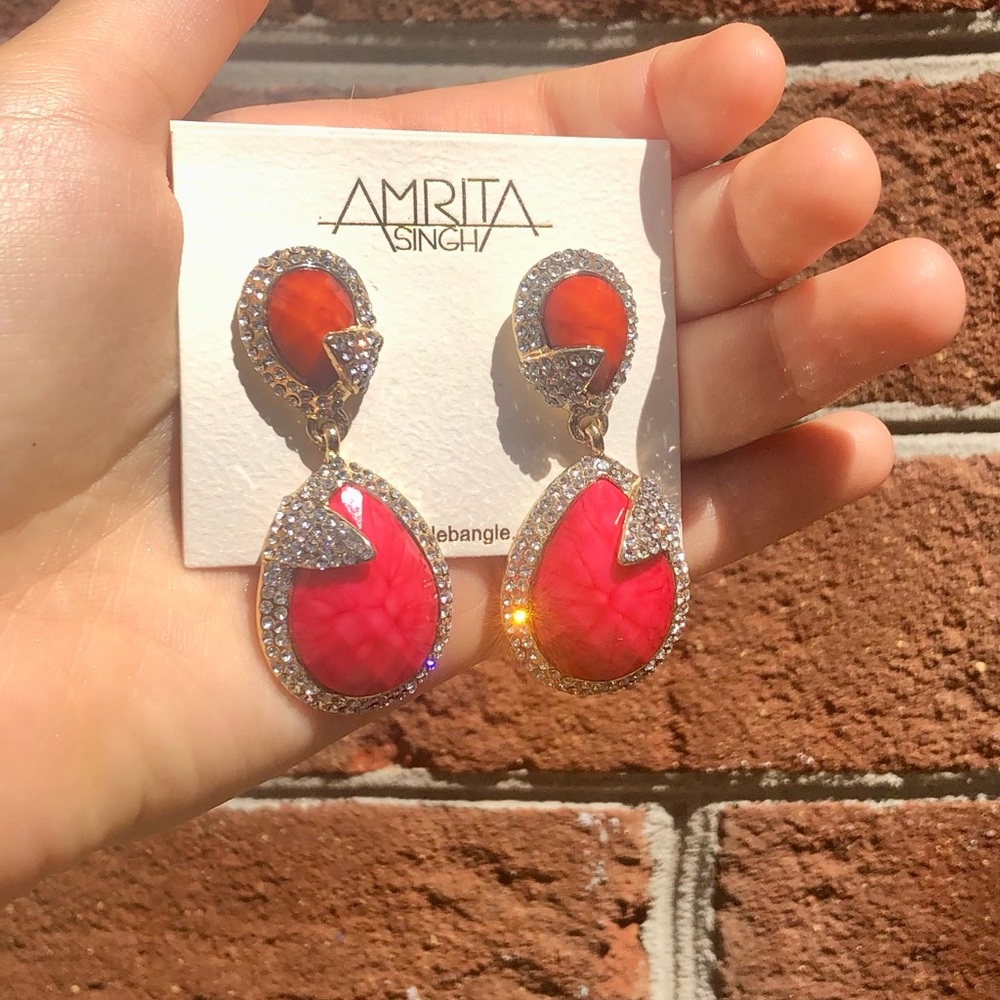 Amrita Singh Coral and Fuschia Pave Riverside Earring - New with tags as4 - Picture 5 of 6